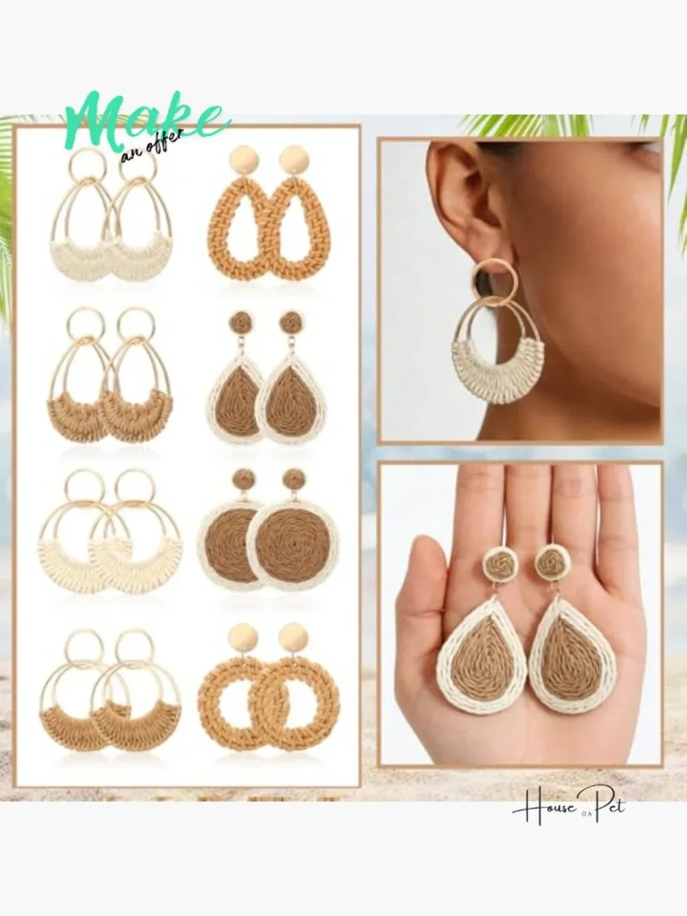 10 Pcs Mesh Beach Tote & Straw Hat Set with Earrings - Picture 5 of 7